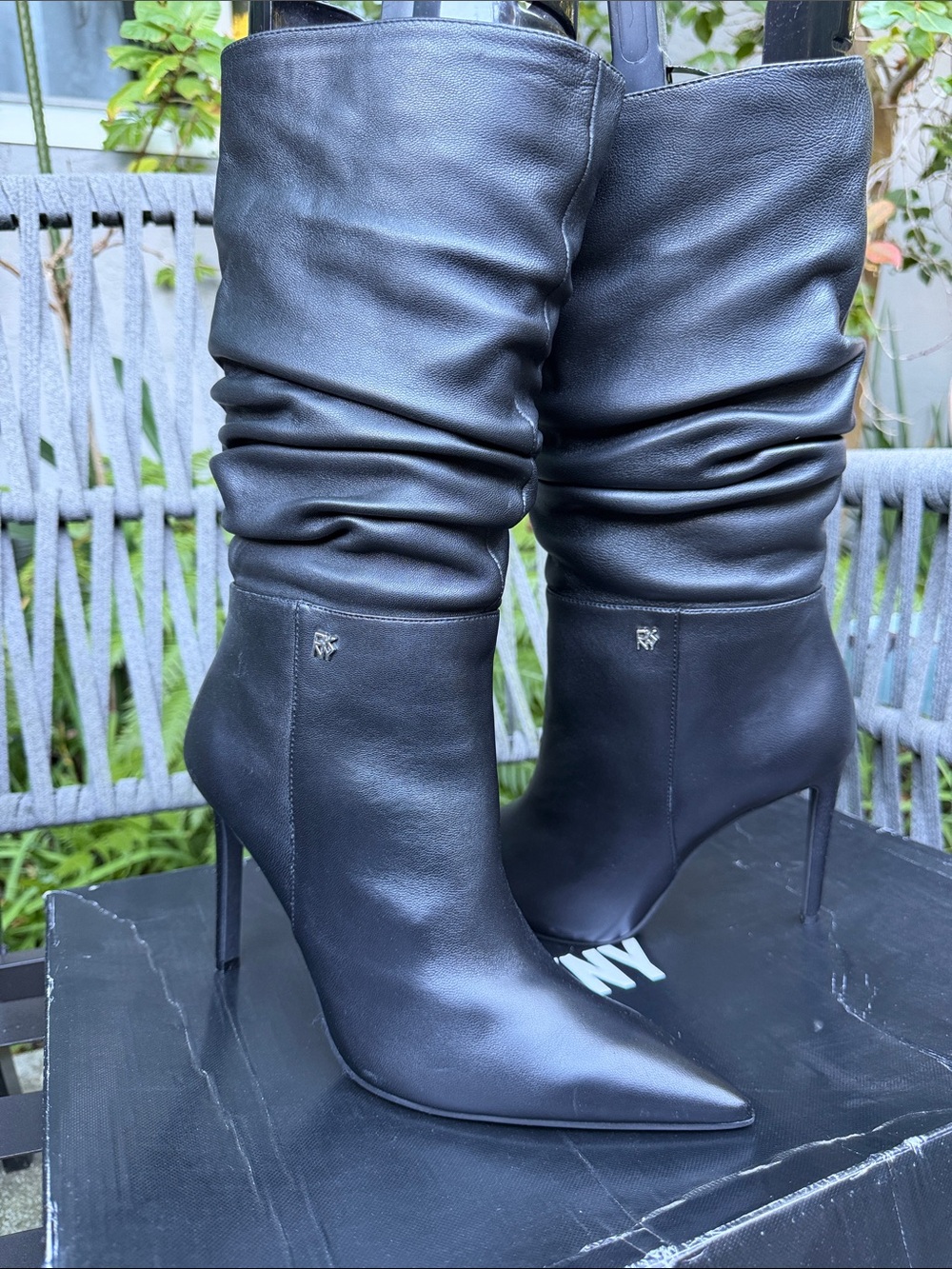 DKNY Black Slouchy Pointed-Toe Stiletto Boots